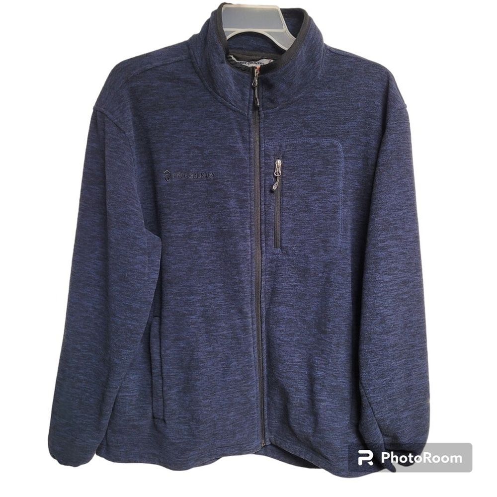 Free Country Navy Blue Mock Neck Full Zip Fleece Jacket Men's‎ Size XL